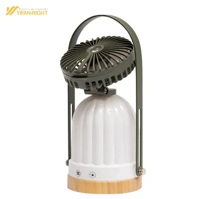 Retro Portable Fan LED Light Hanging Tent Lantern Rechargeable Camping Light