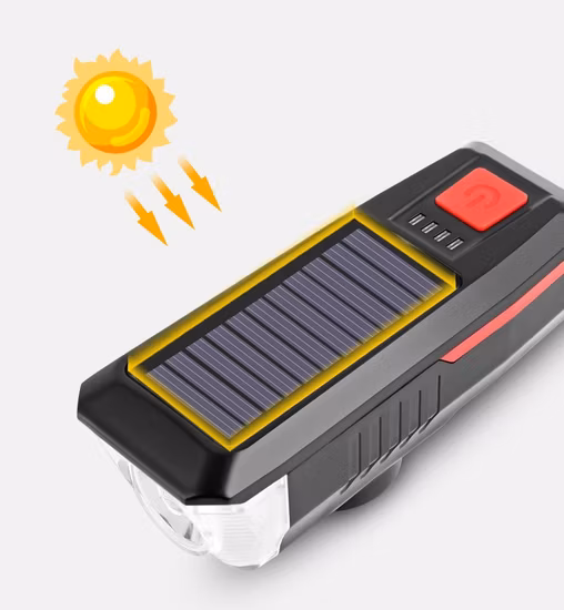 Ultra brillante 3 modos de iluminación USB recargable solar Bike Front Head Light